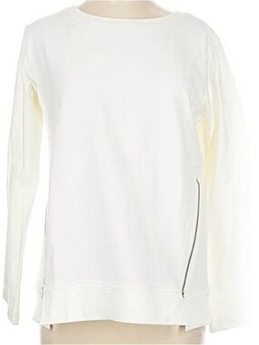 Women's Ivory White Crewneck Pullover Sweatshirt with Double Side Zip Details